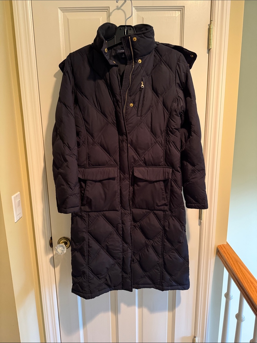 Lands' End Black Quilted Long Puffer Coat